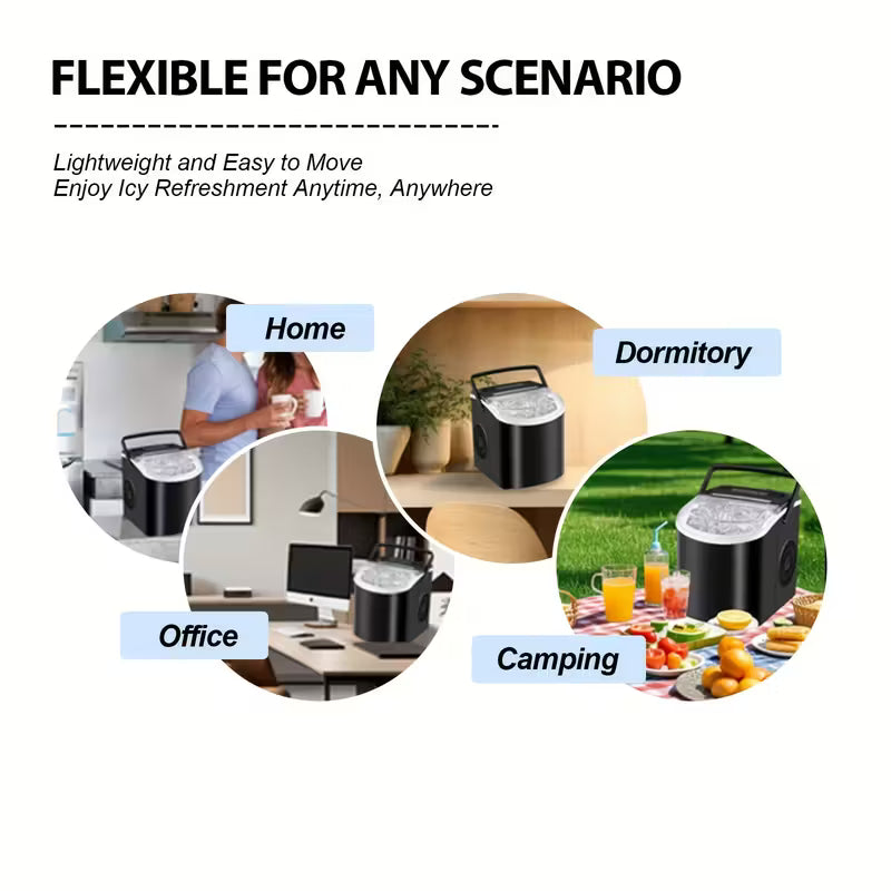 FrostFlow 26 — Countertop Ice Maker, 26 lbs/day, Portable with Handle + Basket & Scoop