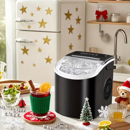 FrostFlow 26 — Countertop Ice Maker, 26 lbs/day, Portable with Handle + Basket & Scoop