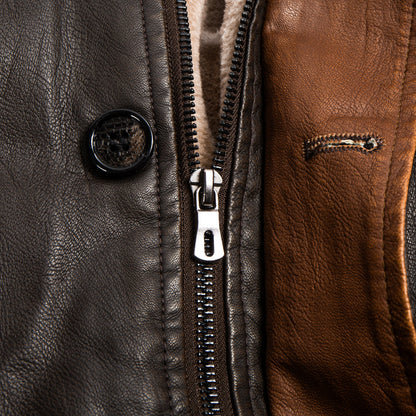 2024 Men's Vintage Double Stand Collar Leather Coat
