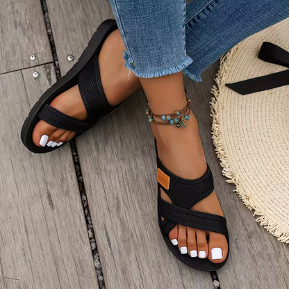 Rossie Slide Sandals — Women’s Breathable Mesh, Crisscross Strap Flat Summer Slides
