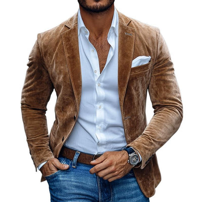 Men's Fashion Solid Suede Notch Lapel Two Buttons Casual Blazer 01543684Z